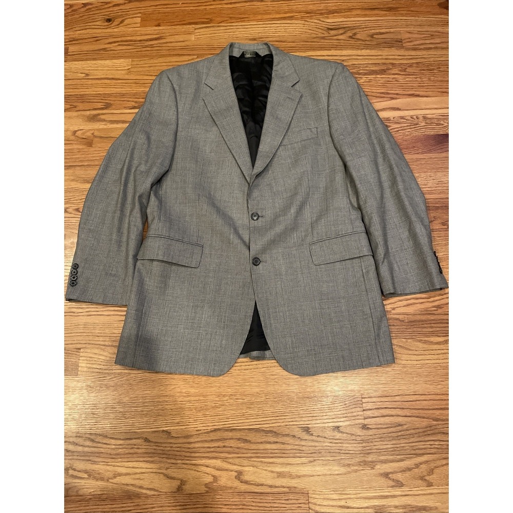 Jos A Bank Men's 42L Blazer Gray Glen Plaid Wool Preppy 2 Button Notch Lapel